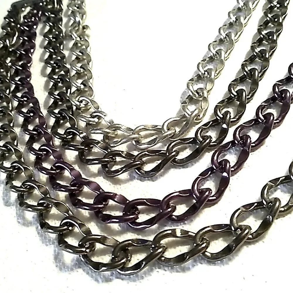 Chico's Unisex Heavy Necklace 4 Strand Metal Multi-tone Chain Link